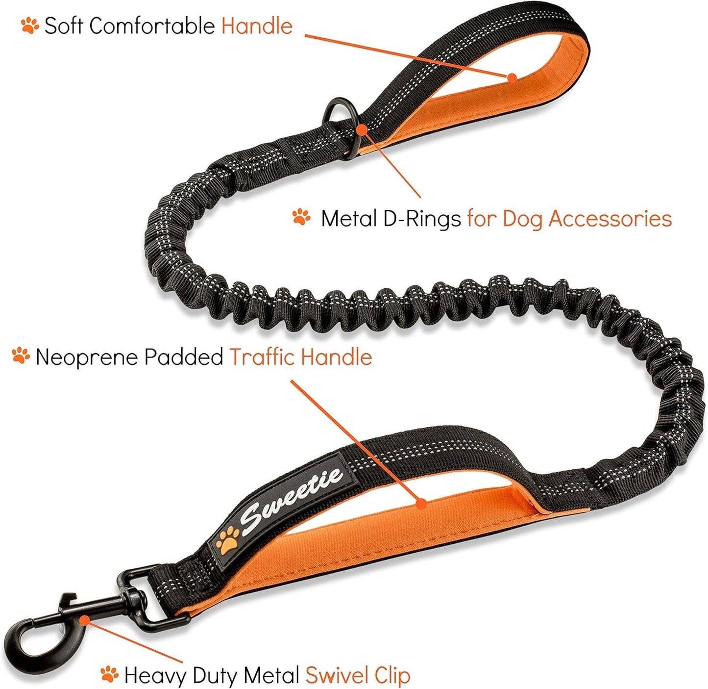 Reflective Shock-Absorbing Dog Lead with Padded Grip for Night Walks