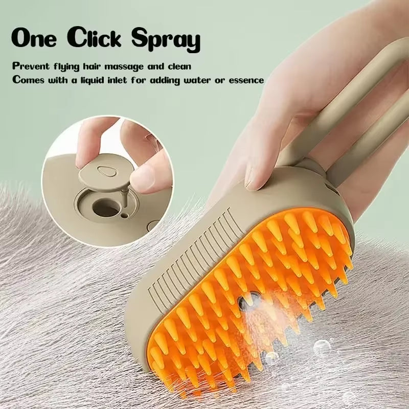 3-in-1 Electric Steamy Dog & Cat Brush – Spray, Massage, and Grooming Tool for Removing Tangled and Loose Hair