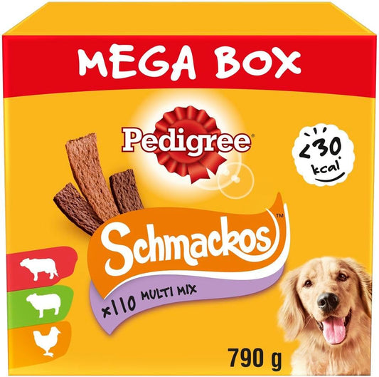 Schmackos Mega Pack 110 Strips Dog Treats – Delicious Beef, Lamb, and Poultry Flavours, 790g Multipack (1 Pack)